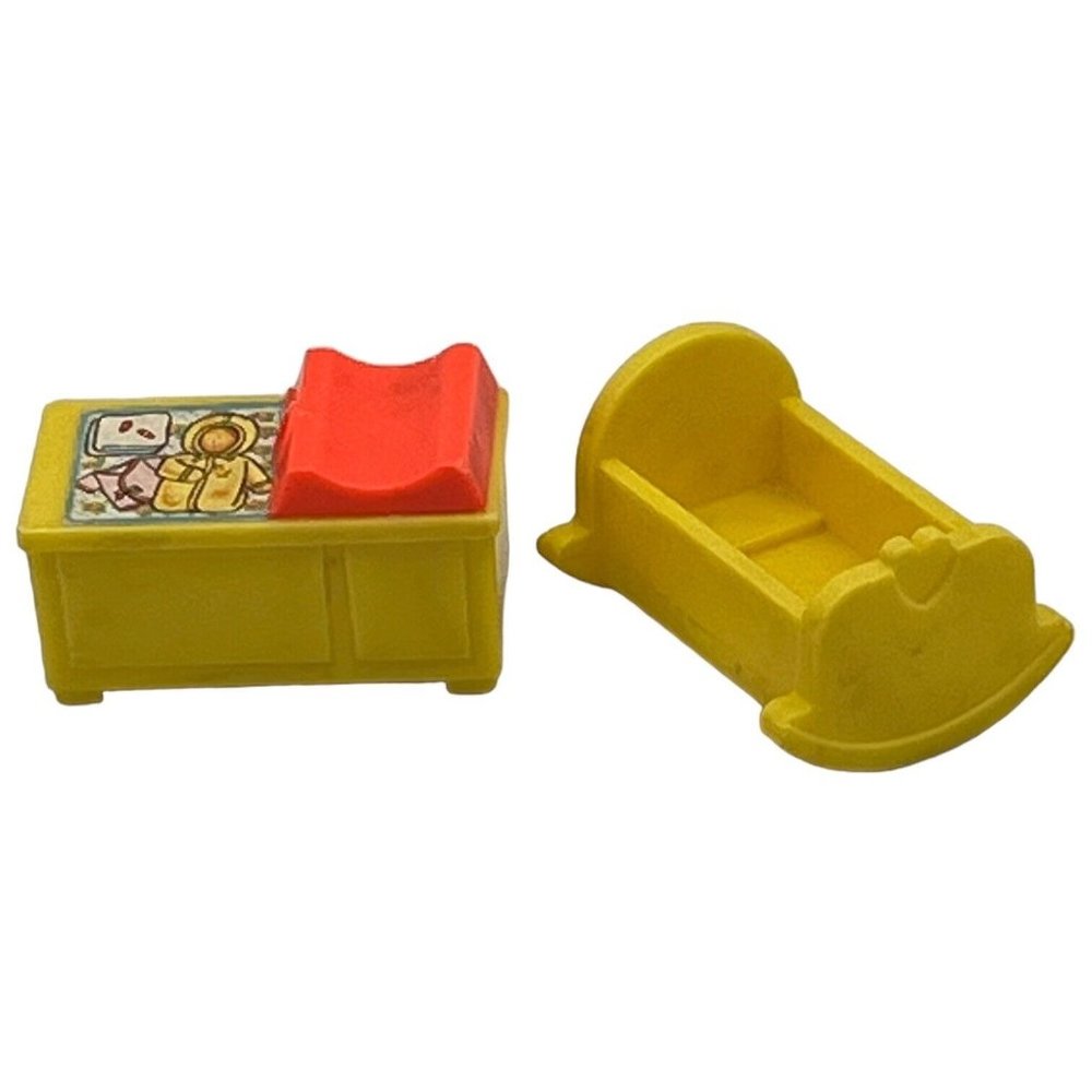 VTG Fisher Price Little People NURSERY CHANGING TABLE CRADLE Yellow 2 Pcs 1972